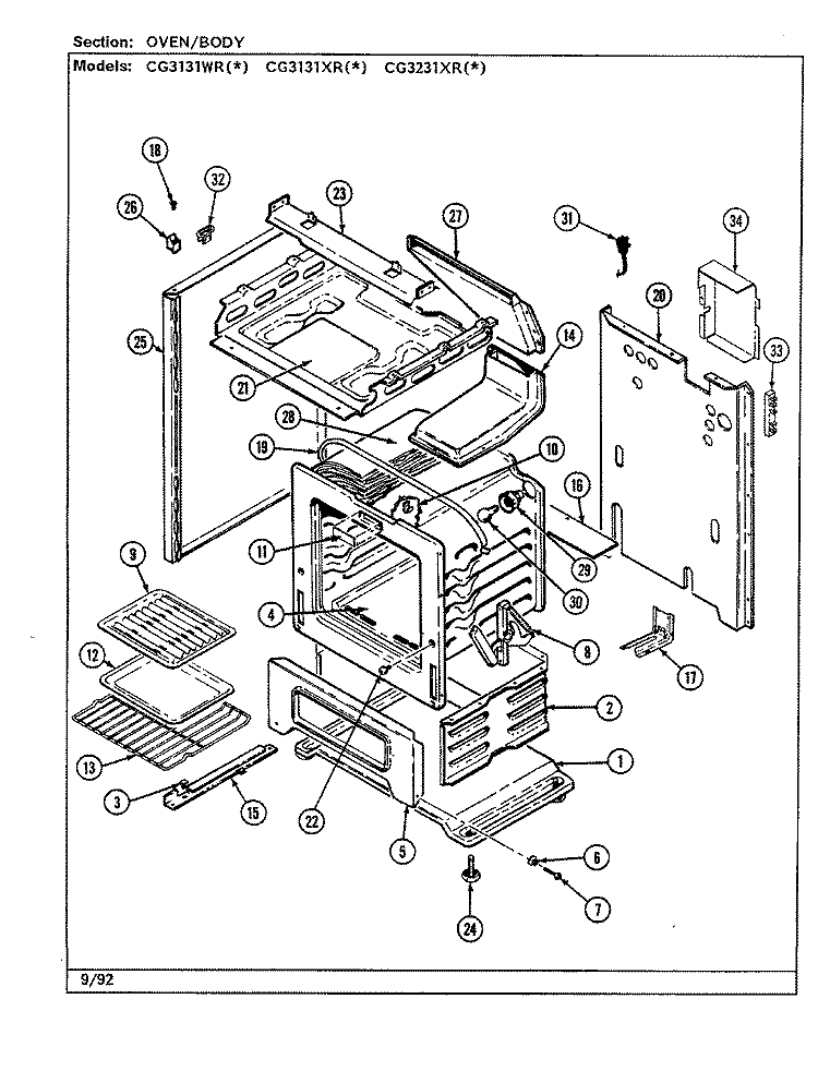 OVEN Diagram and Parts List for CG3131XRW  Crosley Range