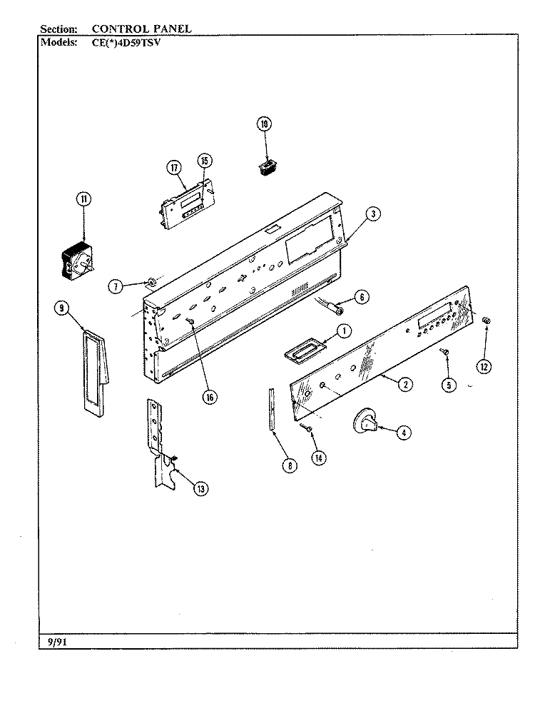CONTROL PANEL Diagram and Parts List for CEW4D59TSV  Crosley Range