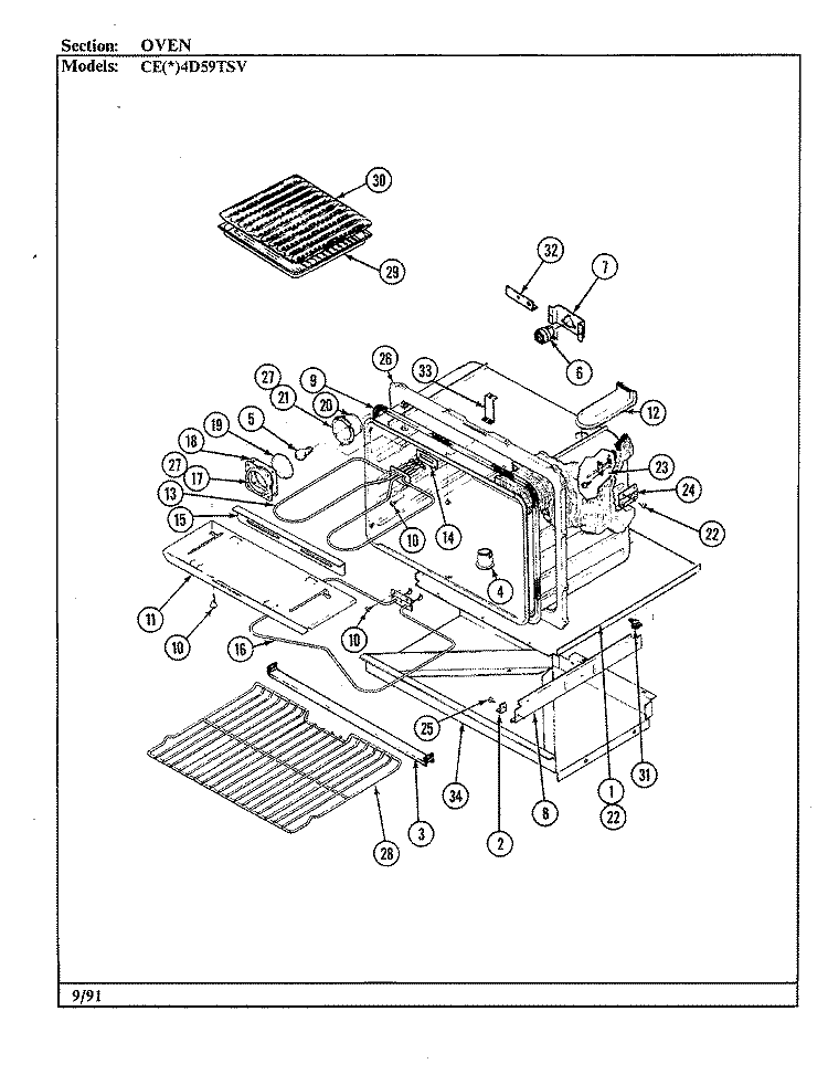 OVEN Diagram and Parts List for CEW4D59TSV  Crosley Range