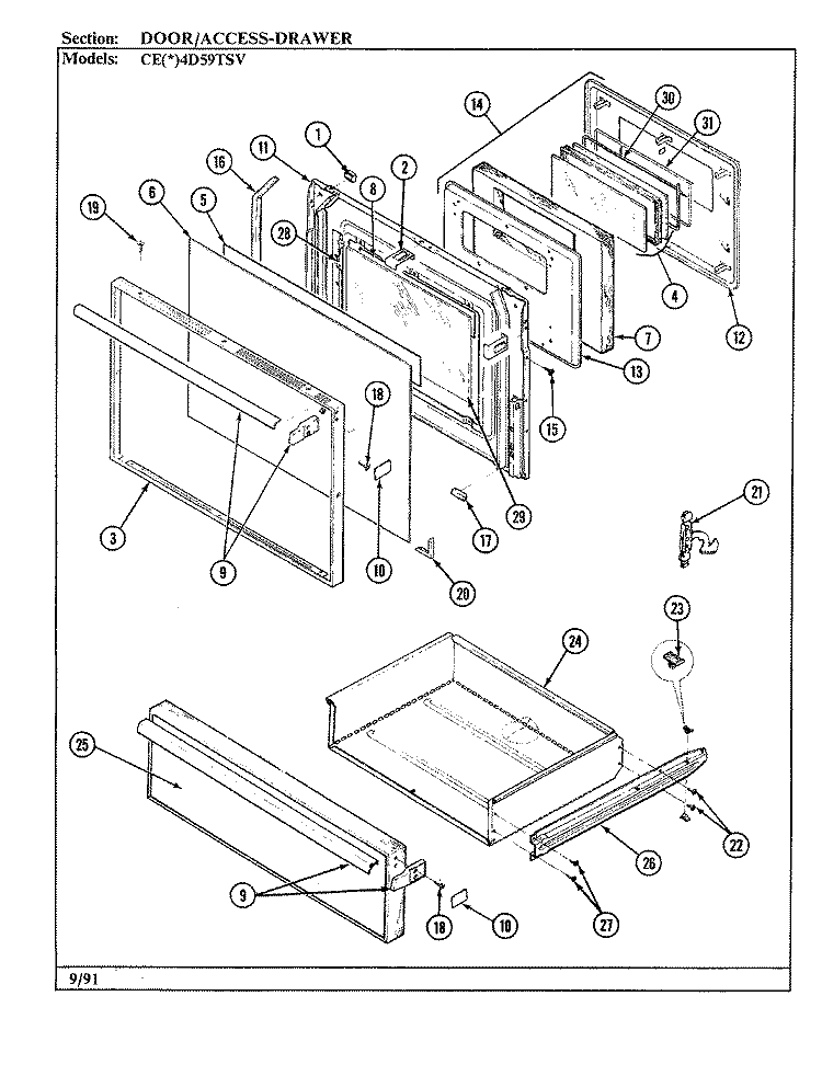 DOOR / DRAWER Diagram and Parts List for CEW4D59TSV  Crosley Range