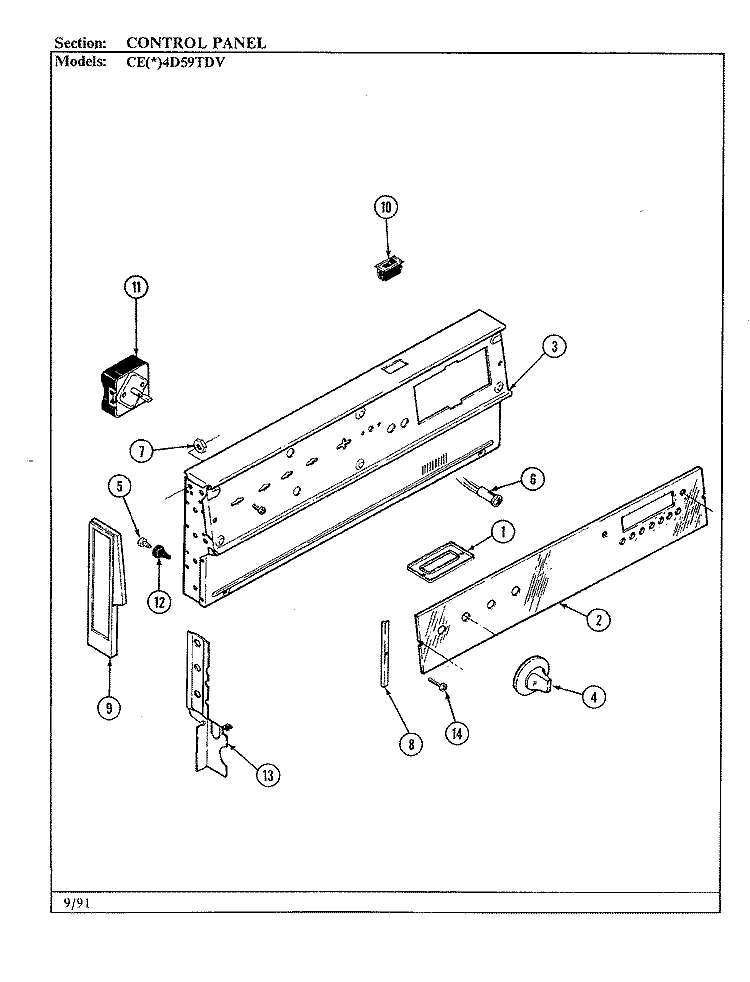 CONTROL PANEL Diagram and Parts List for CEA4D59TDV  Crosley Range