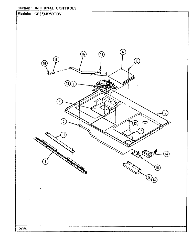 INTERNAL CONTROLS Diagram and Parts List for CEW4D59TDV  Crosley Range