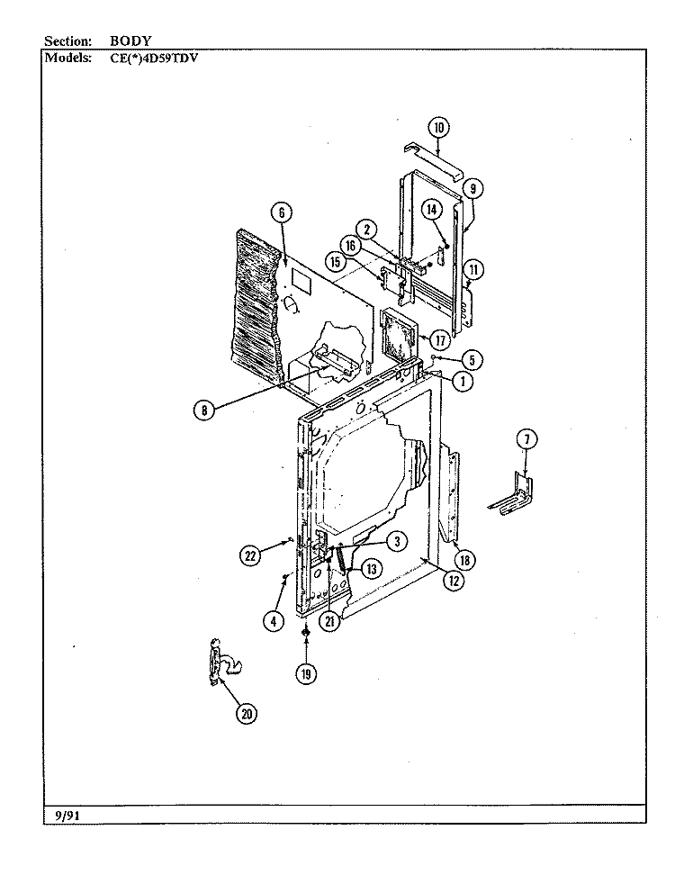 BODY Diagram and Parts List for CEW4D59TDV  Crosley Range