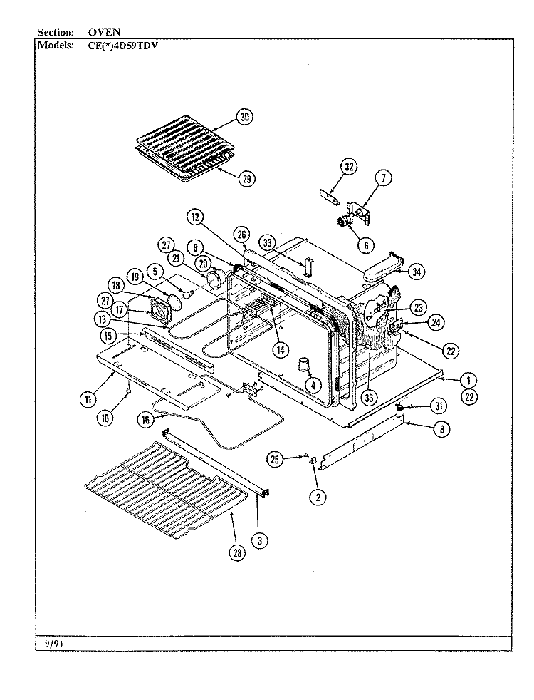 OVEN Diagram and Parts List for CEW4D59TDV  Crosley Range