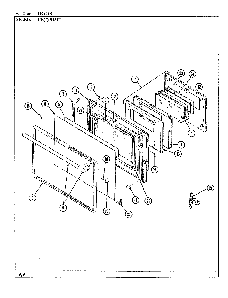 DOOR Diagram and Parts List for CEW4D59TDV  Crosley Range