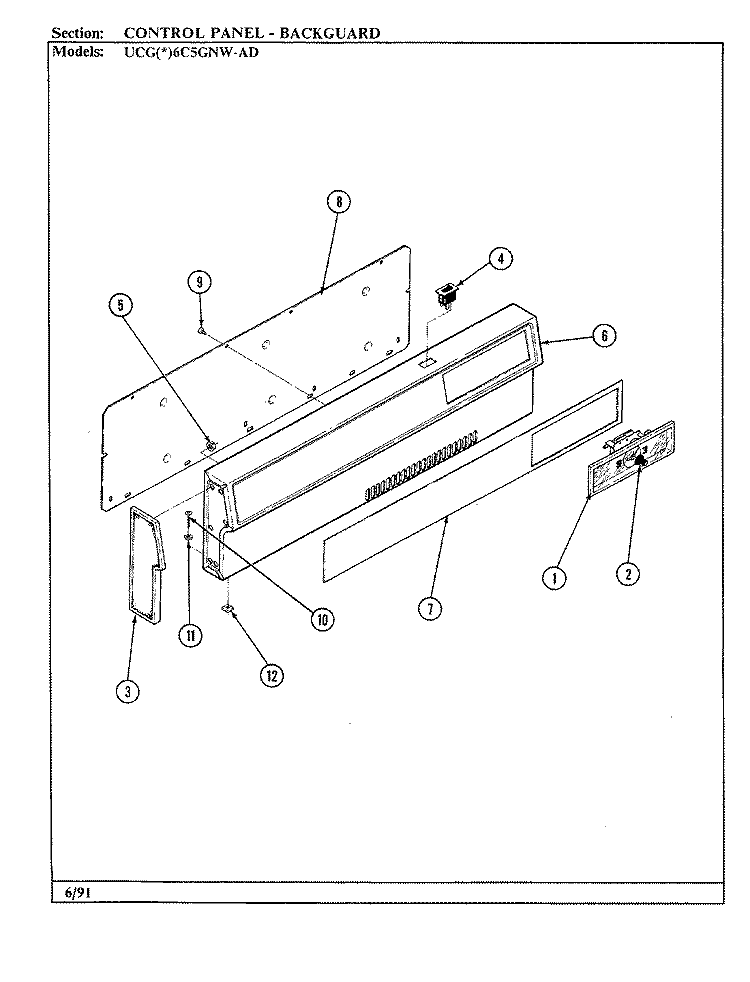 CONTROL PANEL Diagram and Parts List for UCGA6C5GNW-AD  Crosley Range