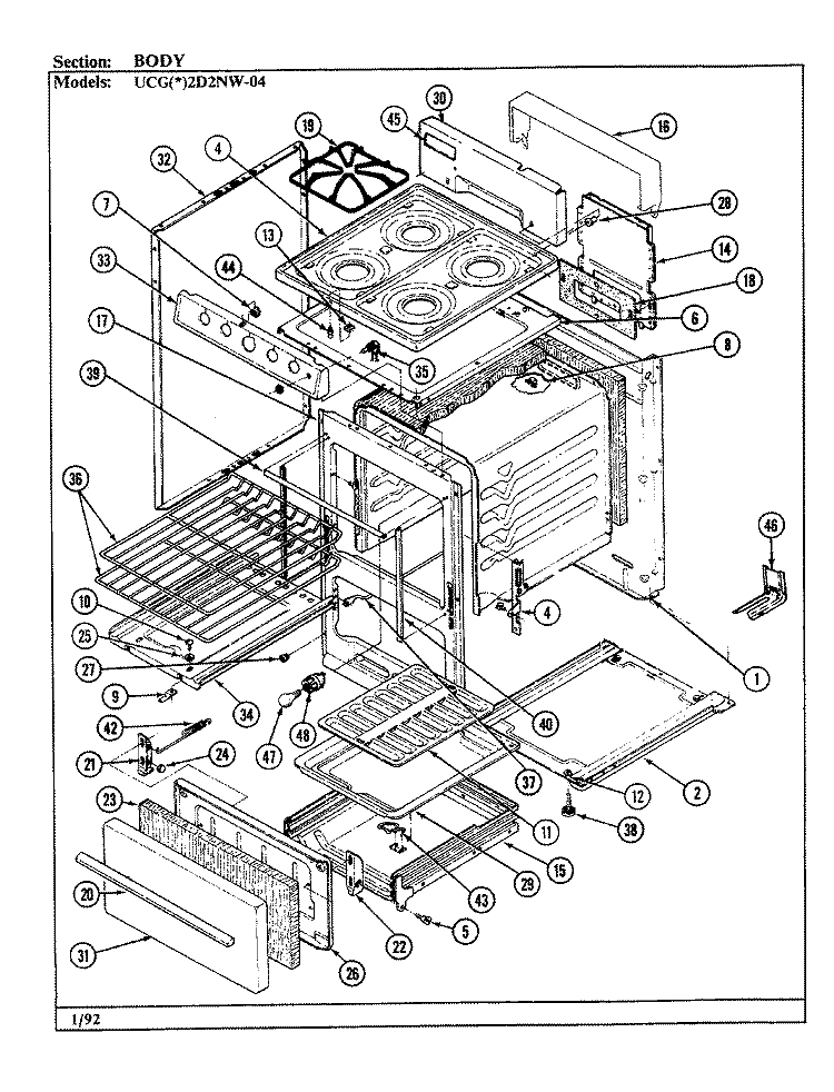 BODY Diagram and Parts List for UCGA2D2NW-AD  Crosley Range