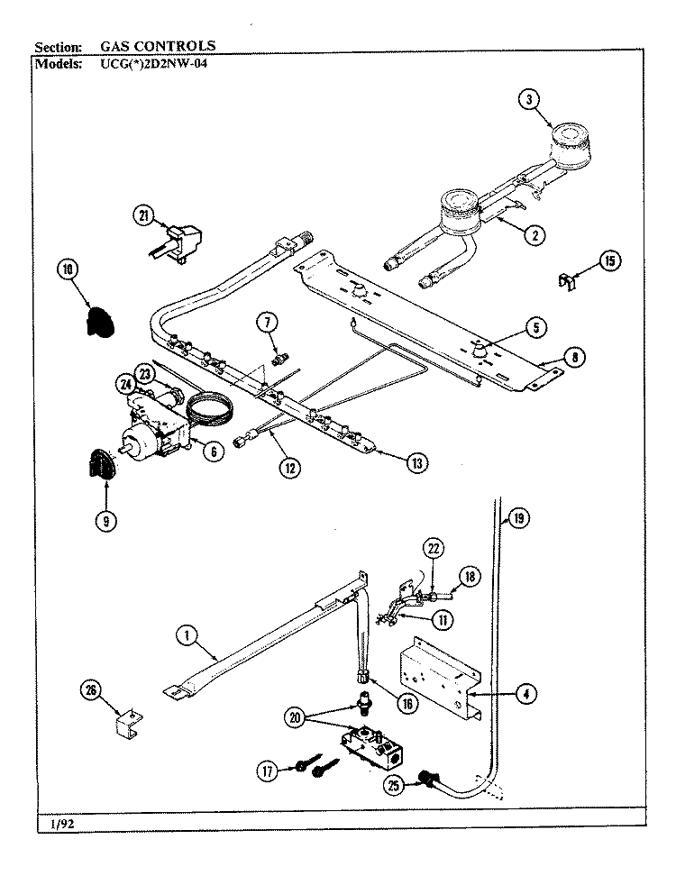 GAS CONTROLS Diagram and Parts List for UCGA2D2NW-AD  Crosley Range