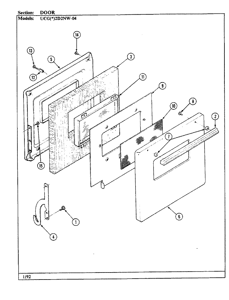 DOOR Diagram and Parts List for UCGA2D2NW-AD  Crosley Range