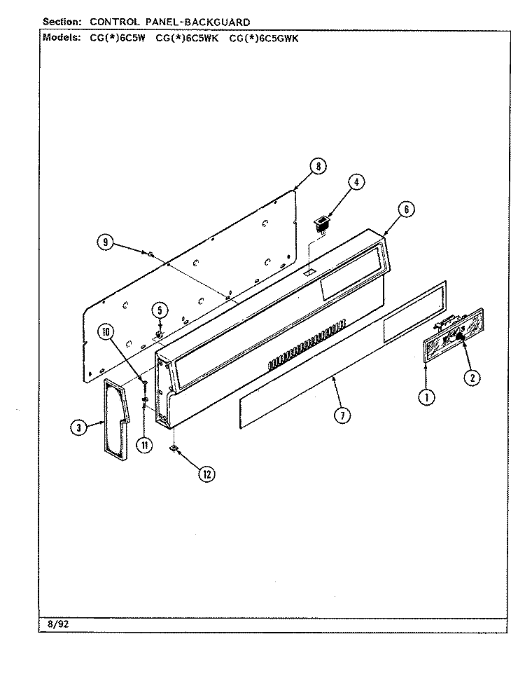 CONTROL PANEL Diagram and Parts List for CGA6C5GWK  Crosley Range