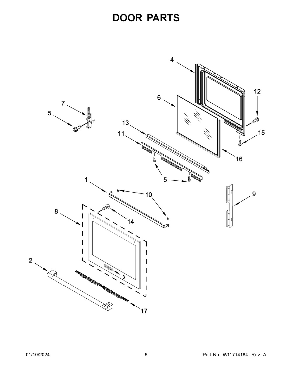 Door Parts Diagram and Parts List for YMES8800PZ1  Maytag Range