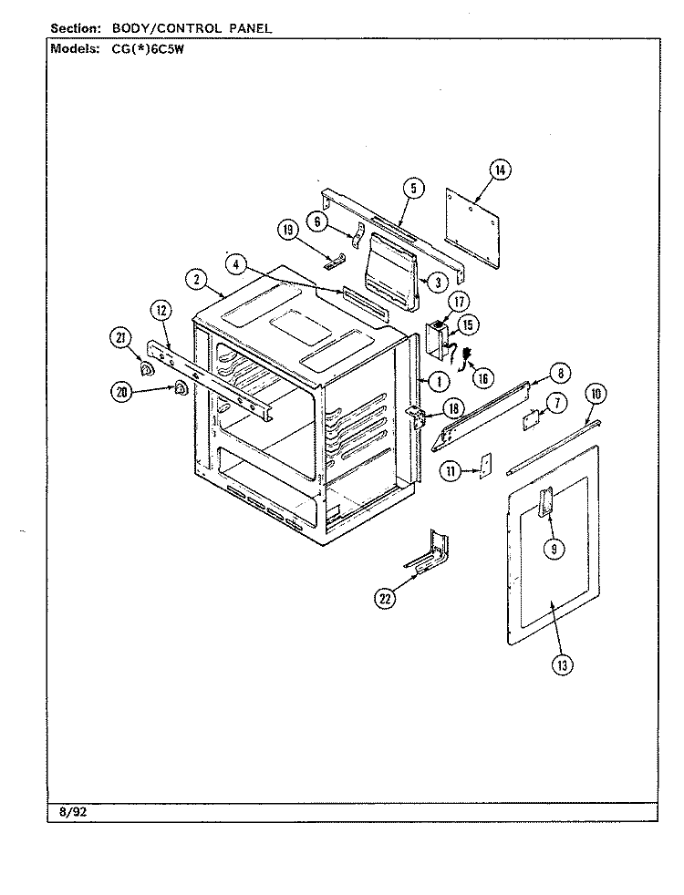 BODY (CGx6C5W) Diagram and Parts List for CGW6C5W  Crosley Range