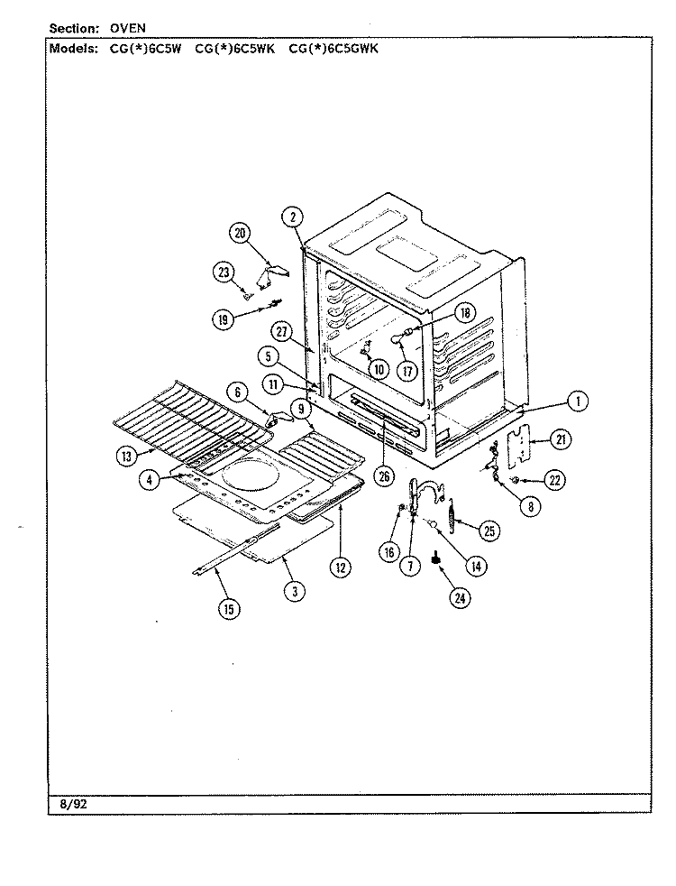 OVEN Diagram and Parts List for CGA6C5GWK  Crosley Range