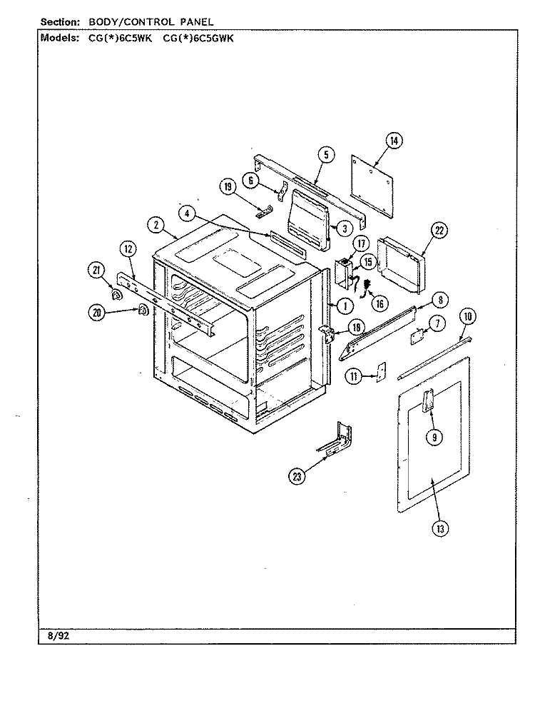 BODY (CGx6C5WK, Cx6C5GWK) Diagram and Parts List for CGA6C5GWK  Crosley Range