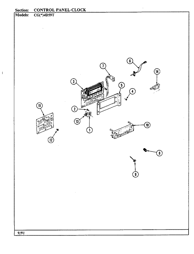CONTROL PANEL Diagram and Parts List for CGW4D59TZK  Crosley Range