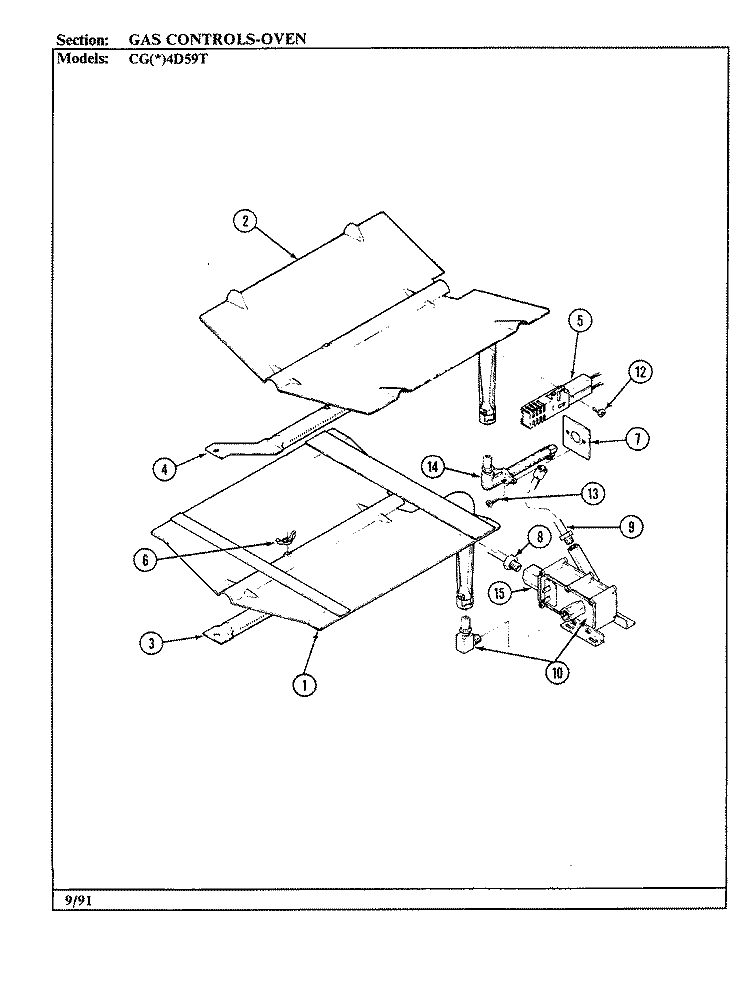 GAS CONTROLS Diagram and Parts List for CGW4D59TZK  Crosley Range
