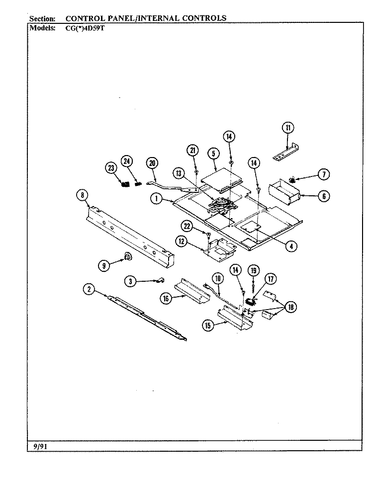 INTERNAL CONTROLS Diagram and Parts List for CGW4D59TZK  Crosley Range