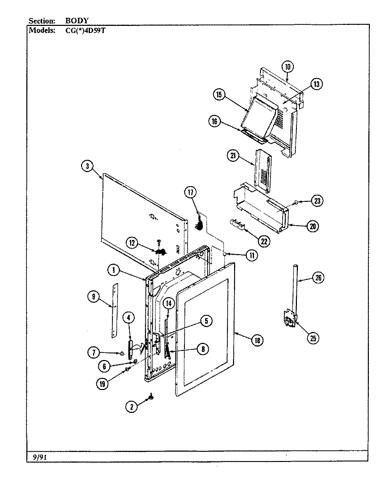 BODY Diagram and Parts List for CGW4D59TZK  Crosley Range