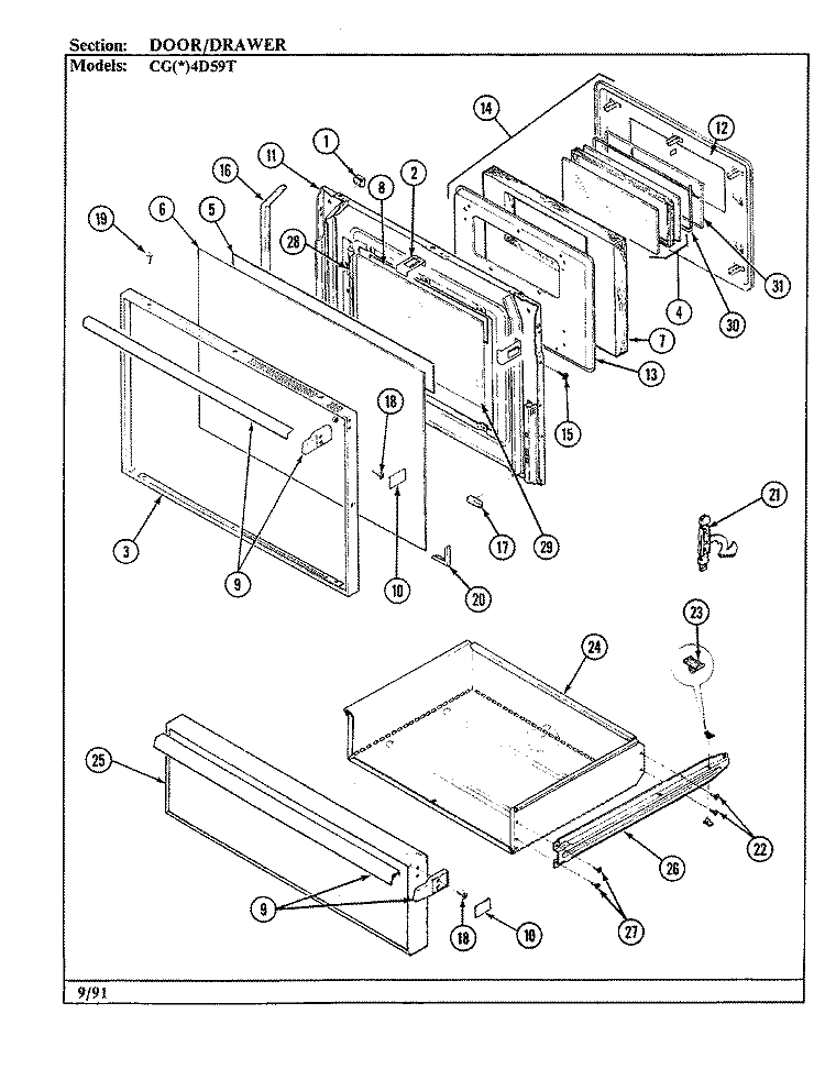 DOOR / DRAWER Diagram and Parts List for CGW4D59TZK  Crosley Range