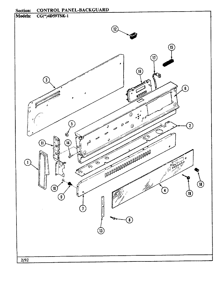 CONTROL PANEL Diagram and Parts List for CGW4D59TSK-1  Crosley Range