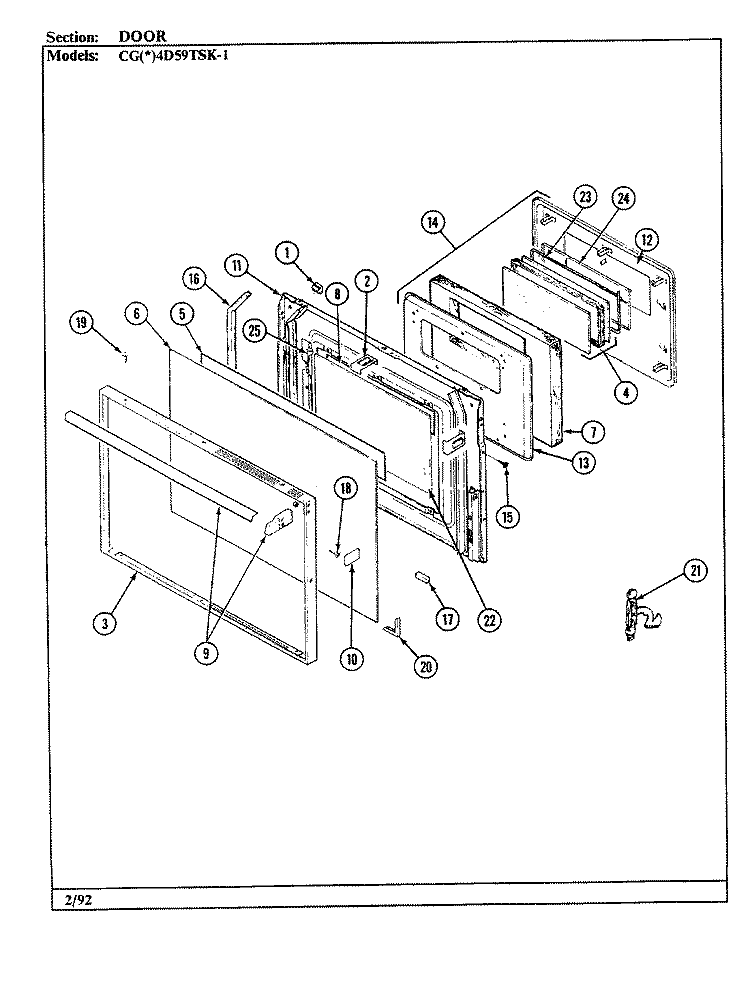 DOOR Diagram and Parts List for CGW4D59TSK-1  Crosley Range