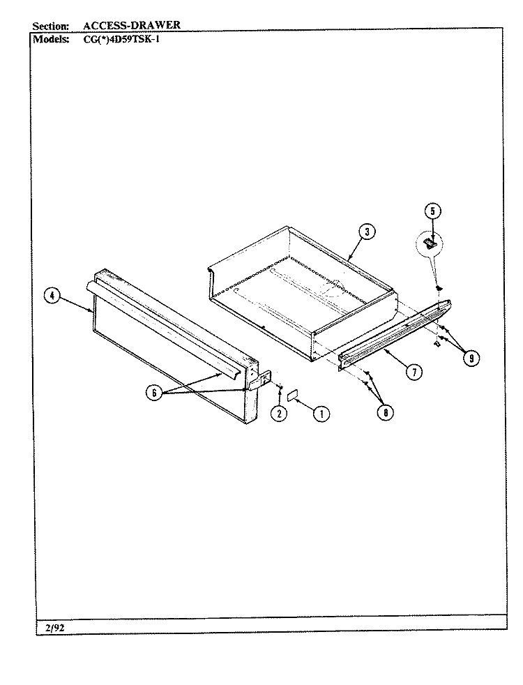 DRAWER Diagram and Parts List for CGW4D59TSK-1  Crosley Range