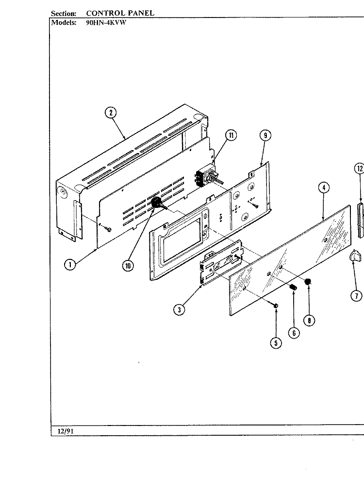 CONTROL PANEL Diagram and Parts List for 90HN-4KVW  Magic Chef Wall Oven