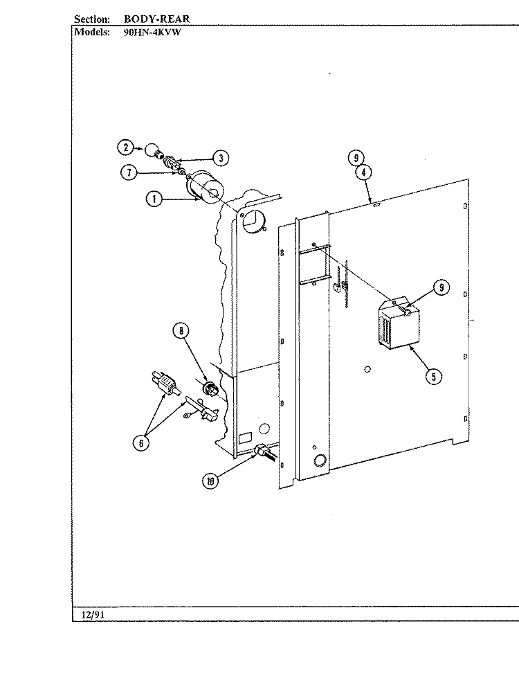 BODY (REAR) Diagram and Parts List for 90HN-4KVW  Magic Chef Wall Oven