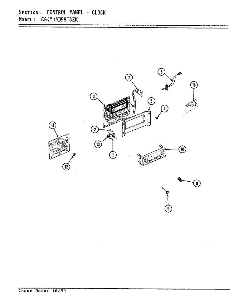 CONTROL PANEL (CLOCK) Diagram and Parts List for CGA4D59TSZK  Crosley Range