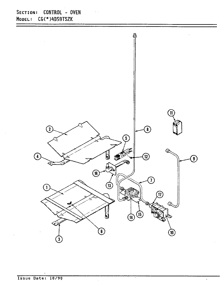 GAS CONTROLS Diagram and Parts List for CGA4D59TSZK  Crosley Range