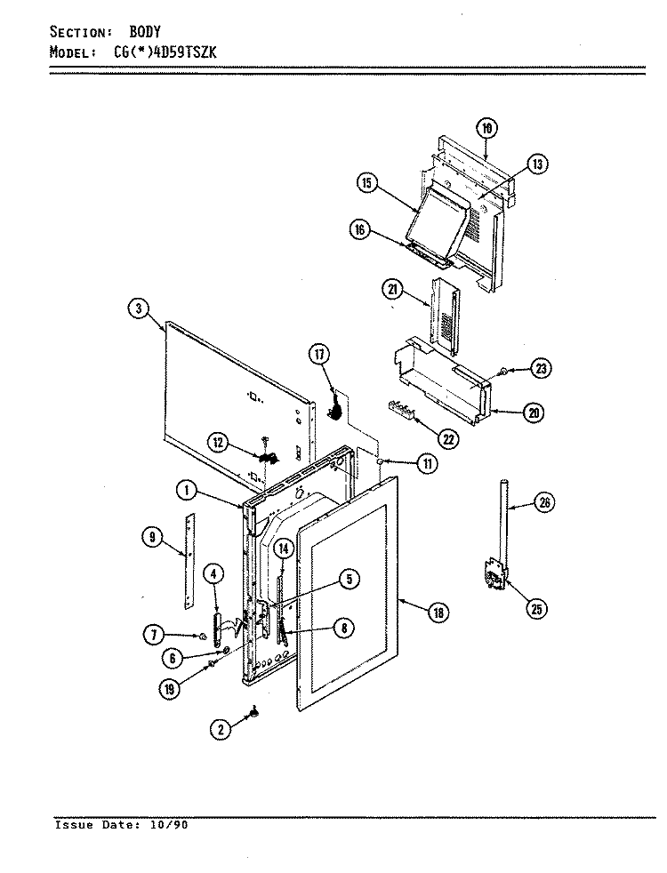 BODY Diagram and Parts List for CGA4D59TSZK  Crosley Range