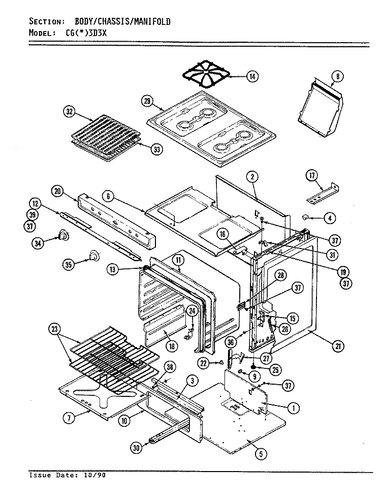 BODY Diagram and Parts List for CGA3D3X  Crosley Range