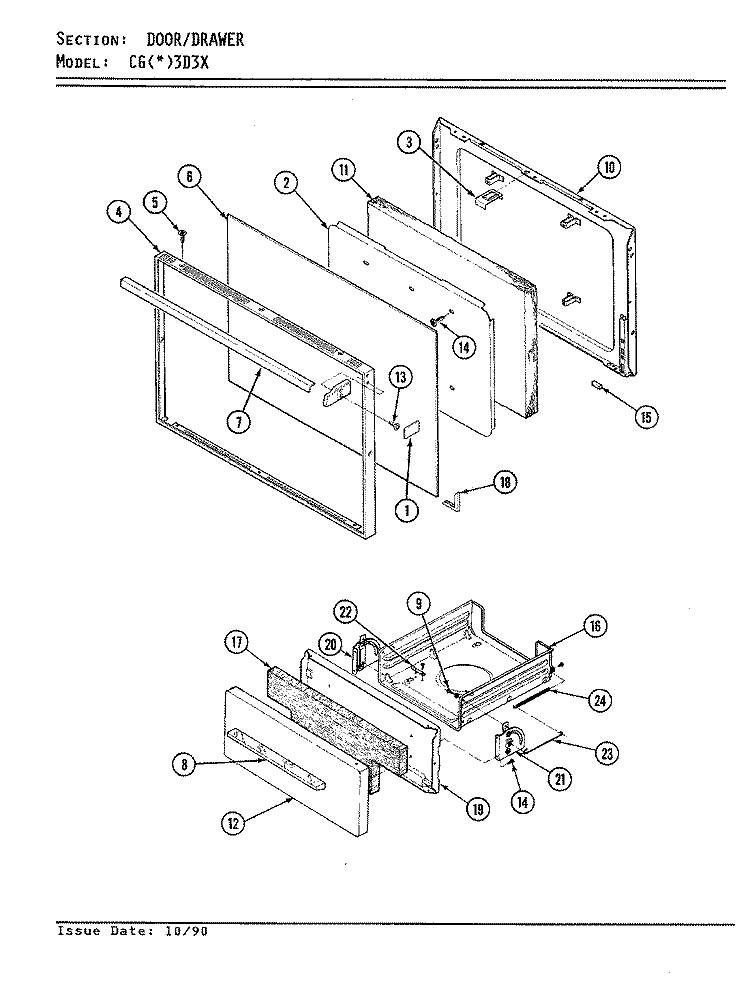 DOOR / DRAWER Diagram and Parts List for CGA3D3X  Crosley Range