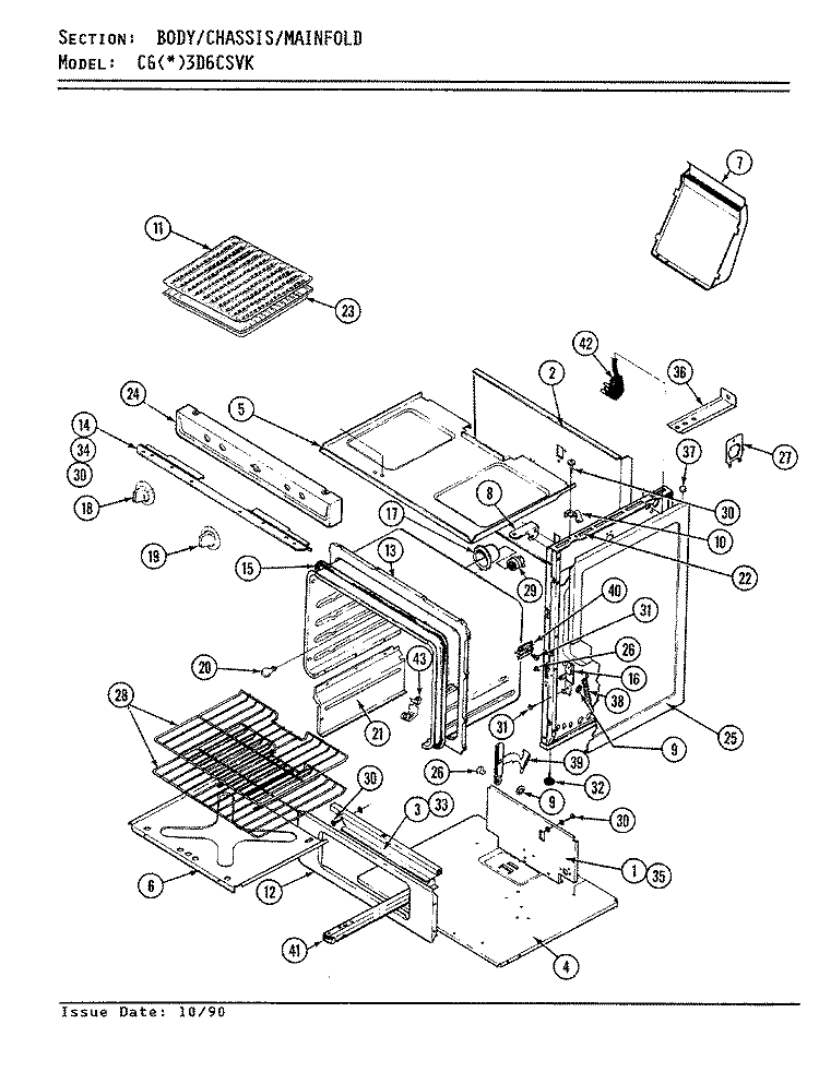 BODY Diagram and Parts List for CGA3D6CSVK  Crosley Range