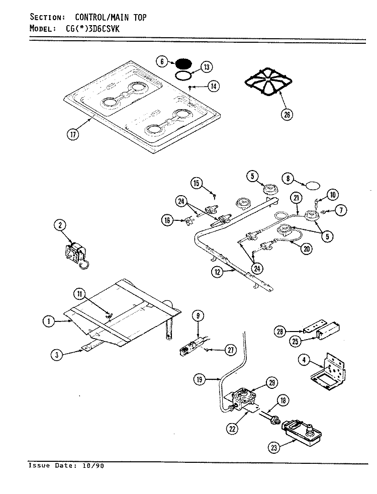 GAS CONTROLS Diagram and Parts List for CGA3D6CSVK  Crosley Range