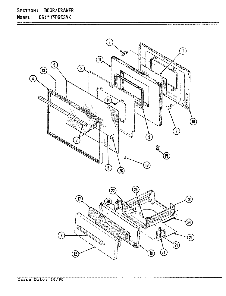 DOOR / DRAWER Diagram and Parts List for CGA3D6CSVK  Crosley Range