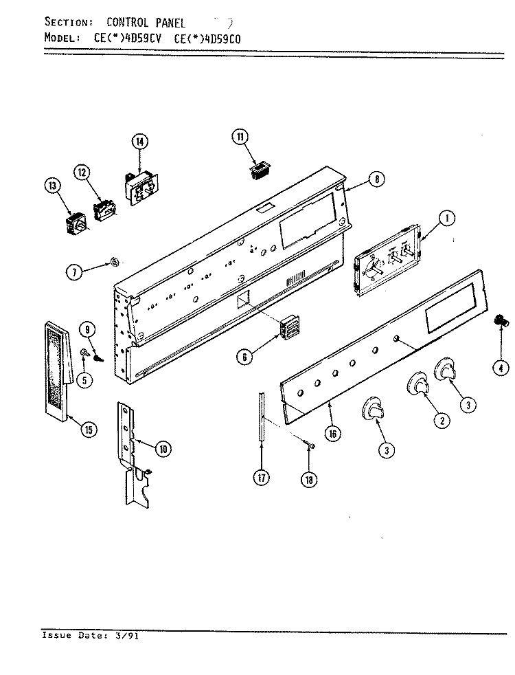 CONTROL PANEL Diagram and Parts List for CEA4D59CV  Crosley Range