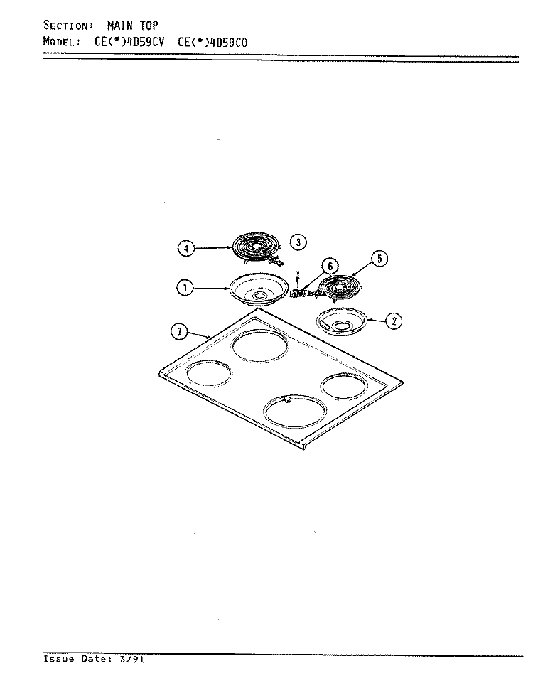 TOP ASSEMBLY Diagram and Parts List for CEA4D59CV  Crosley Range
