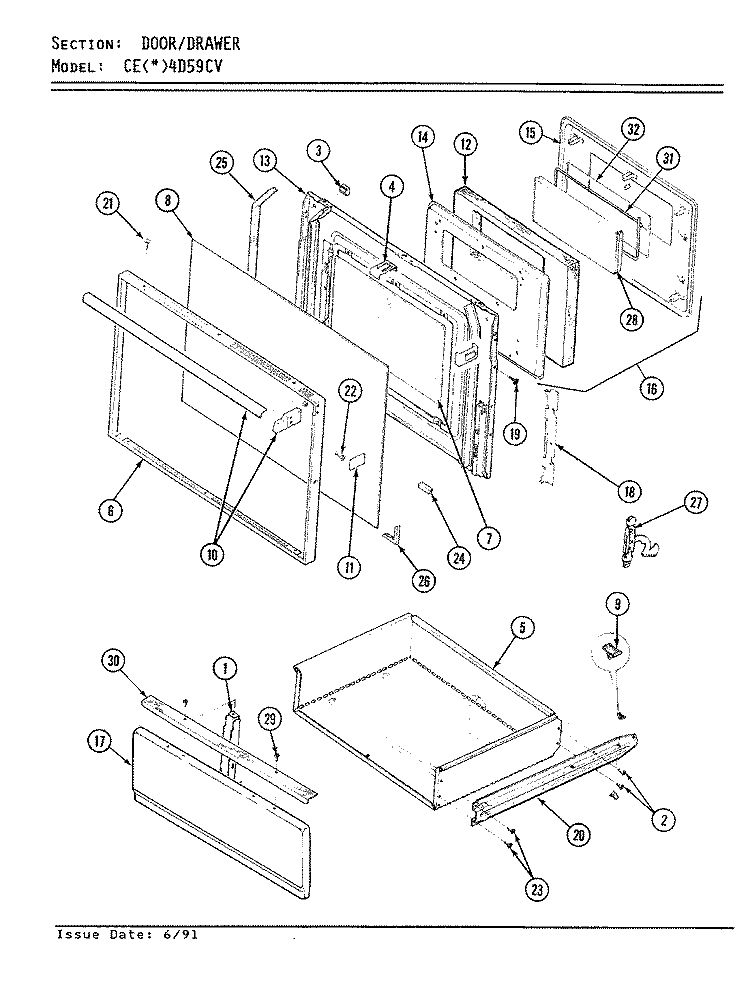 DOOR / DRAWER (CEx4D59CV) Diagram and Parts List for CEA4D59CV  Crosley Range
