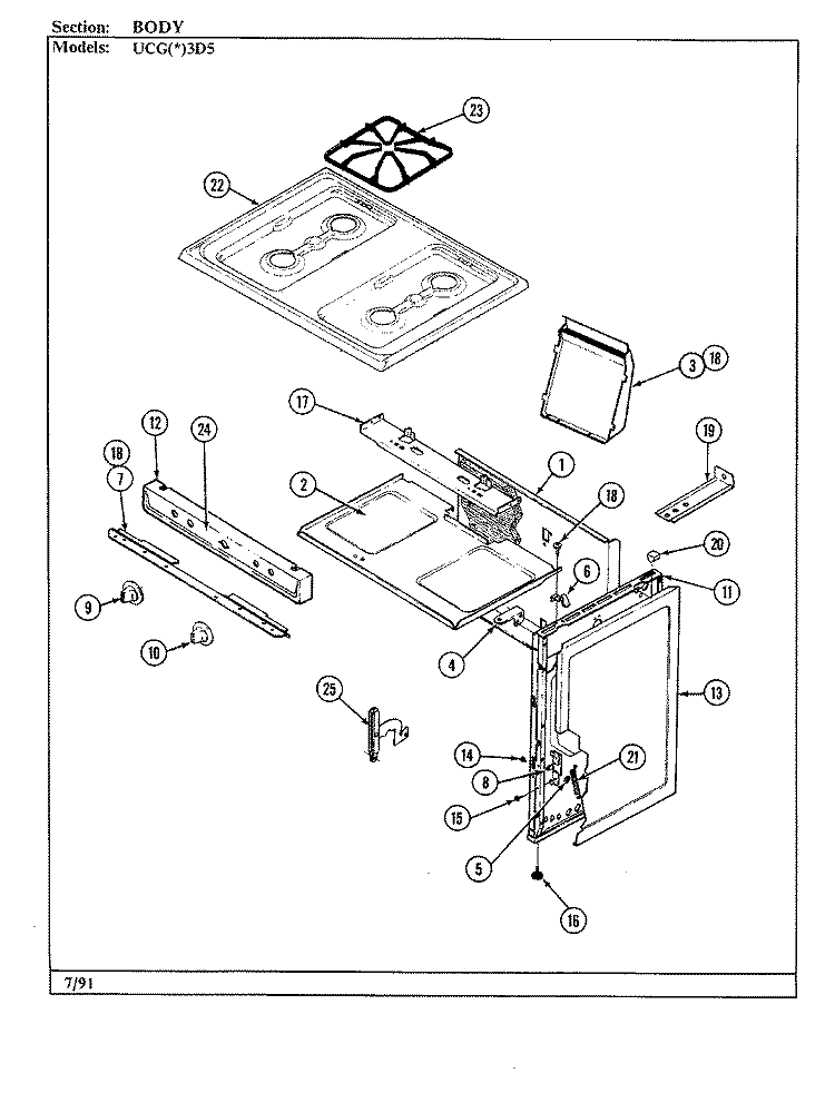 BODY Diagram and Parts List for UCGW3D5NX-B0  Crosley Range