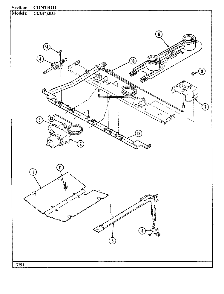 GAS CONTROLS Diagram and Parts List for UCGW3D5NX-B0  Crosley Range