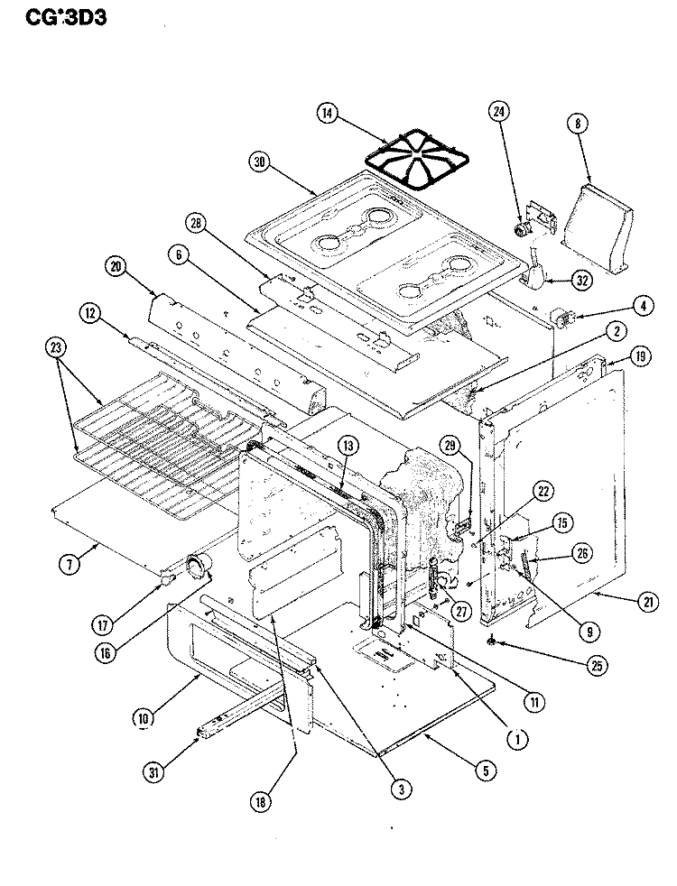BODY Diagram and Parts List for CGW3D3WK  Crosley Range