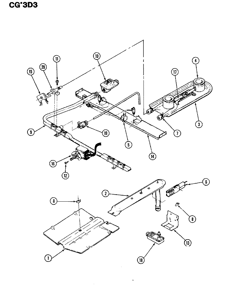 GAS CONTROLS Diagram and Parts List for CGW3D3WK  Crosley Range