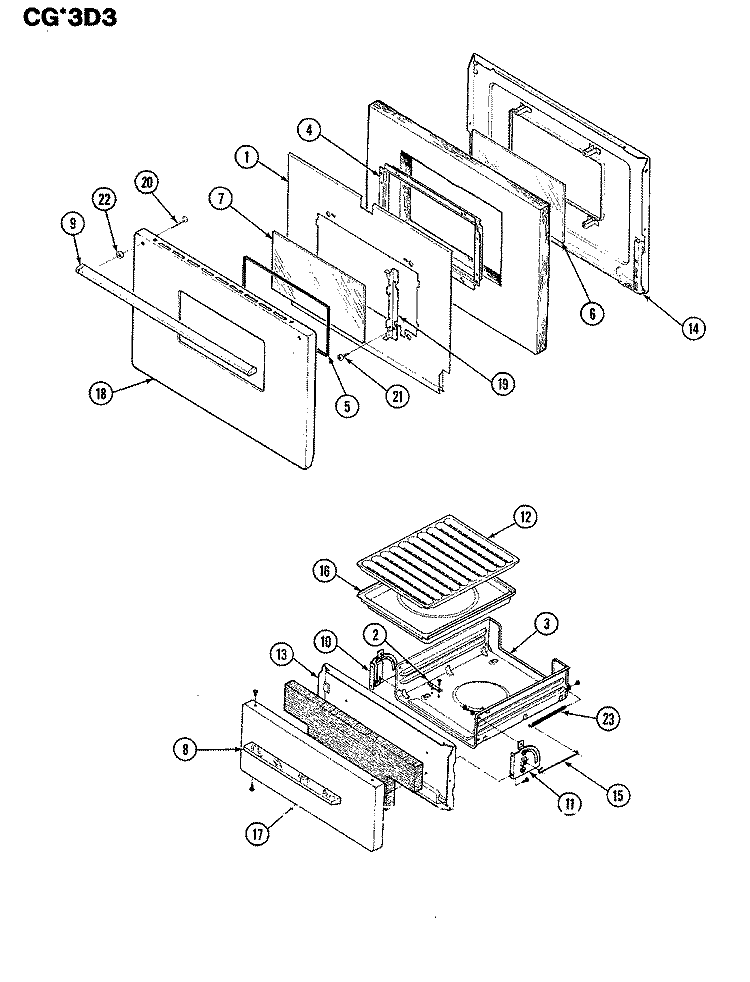 DOOR / DRAWER Diagram and Parts List for CGW3D3WK  Crosley Range
