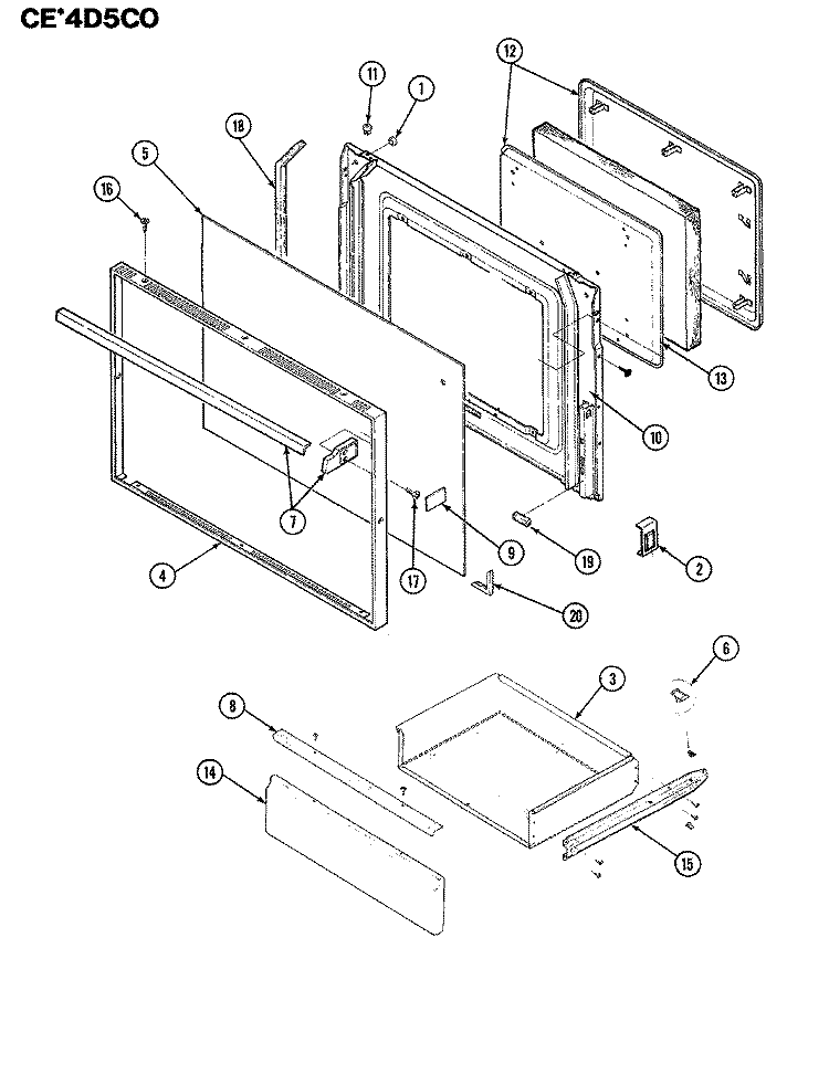 DOOR / DRAWER Diagram and Parts List for CEA4D59CO  Crosley Range