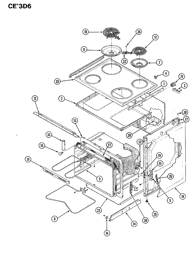 BODY Diagram and Parts List for CEA3D6CV  Crosley Range