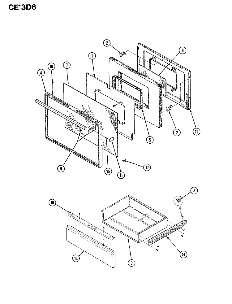 DOOR / DRAWER Diagram and Parts List for CEA3D6CV  Crosley Range