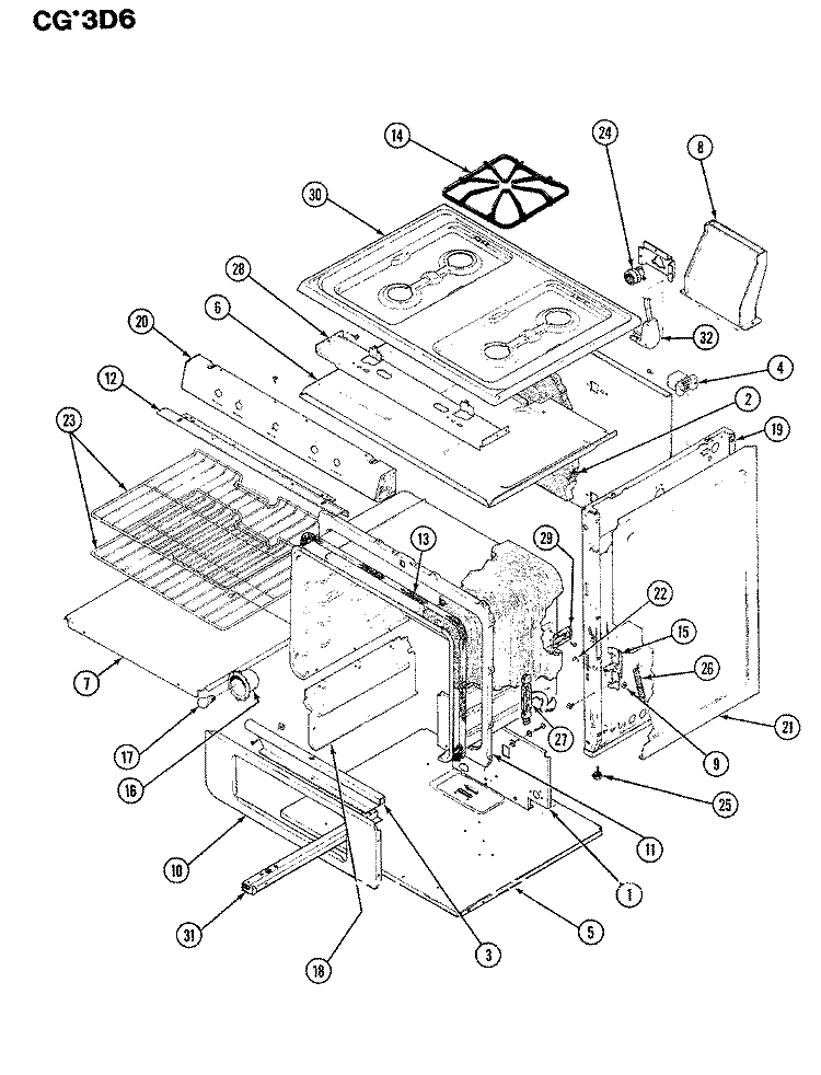 BODY Diagram and Parts List for CGA3D6CVK  Crosley Range