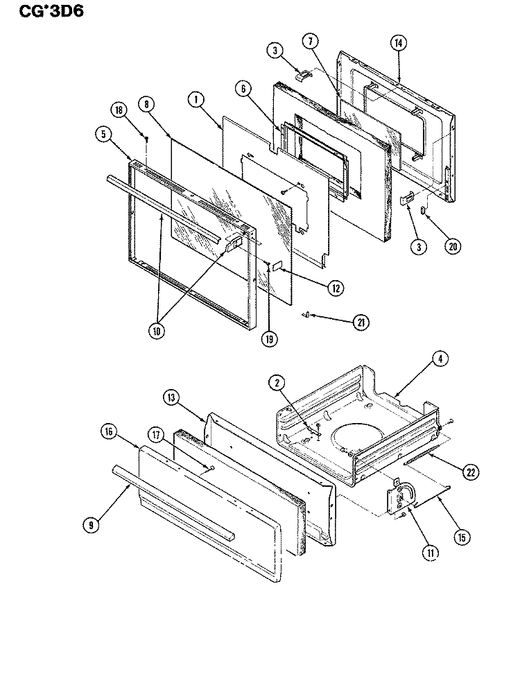 DOOR / DRAWER Diagram and Parts List for CGA3D6CVK  Crosley Range