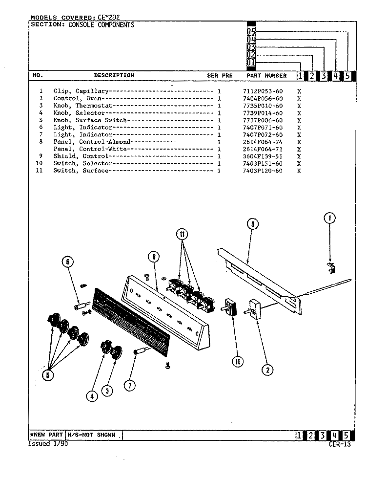 CONTROL PANEL Diagram and Parts List for CEA2D2  Crosley Range